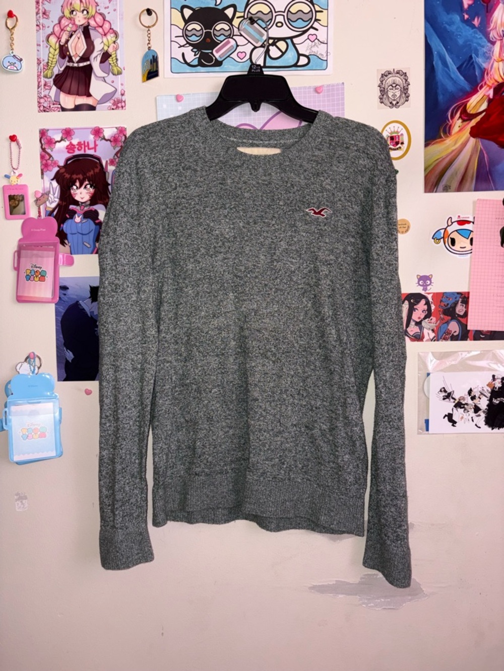Hollister Heather Green-Gray Crewneck Sweater